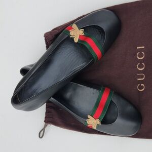 Gucci Bayadere Bee Leather Ballet Flats Size EU 40.5